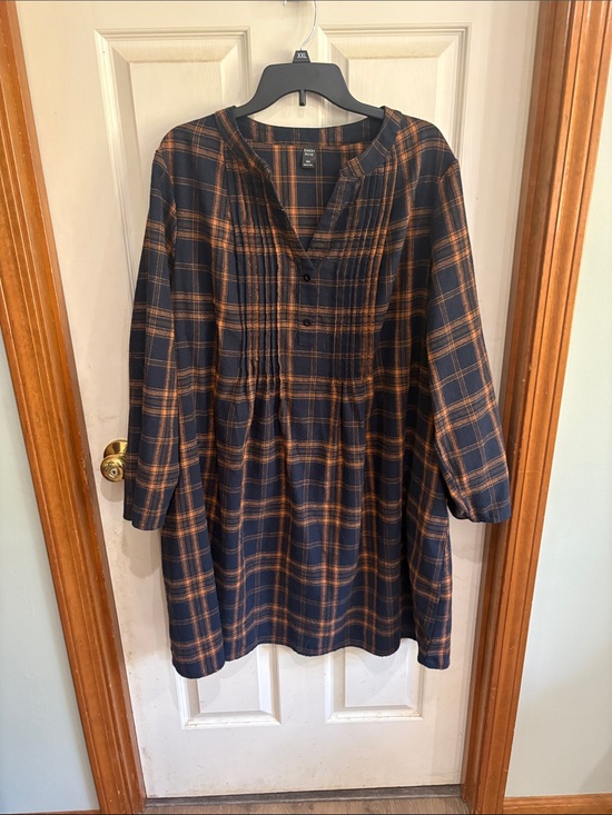 Emery Rose Dresses & Skirts - Plaid Long-Sleeve Tunic Dress - Navy & Brown